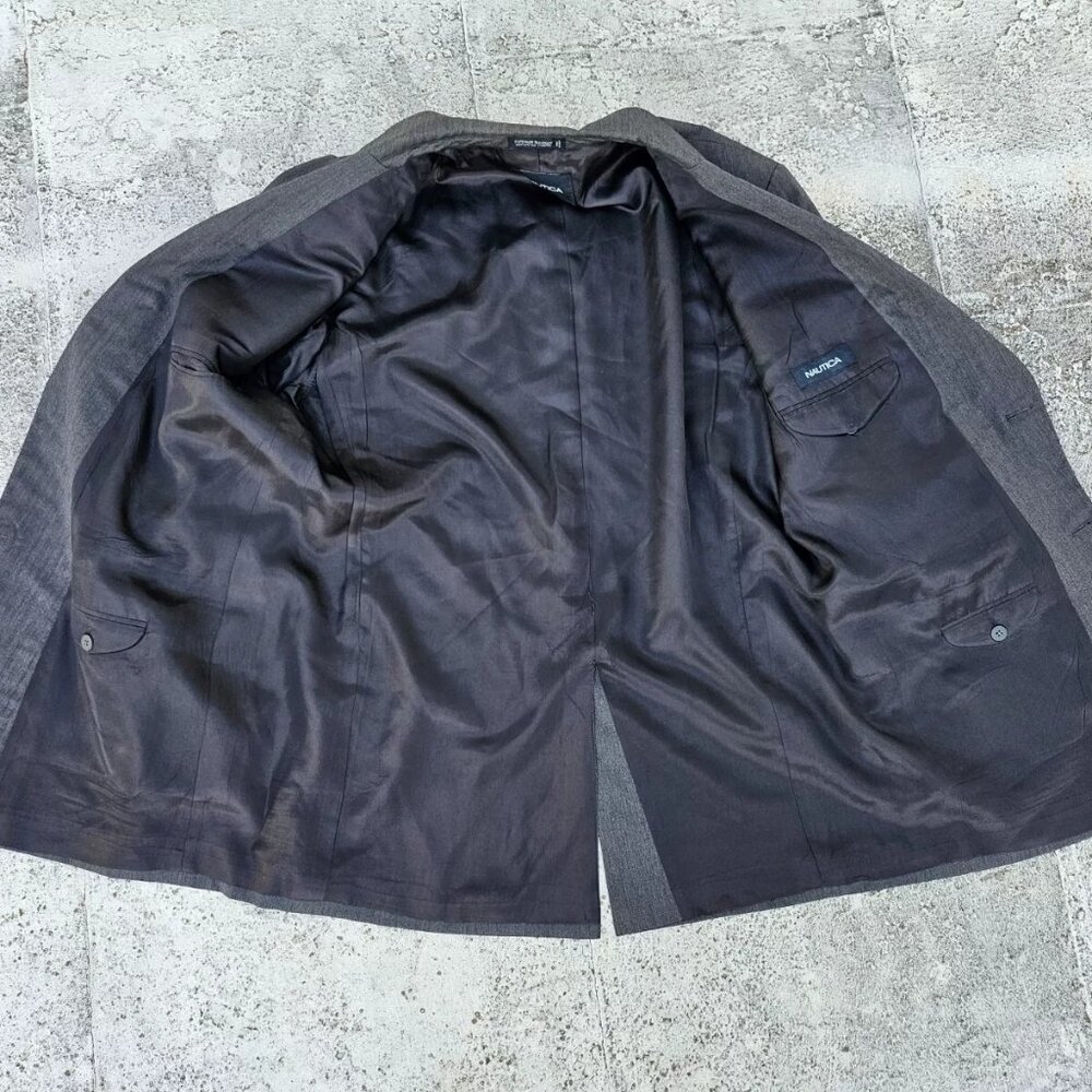 Nautica Men Blazer Sport Coat Jacket 100% Wool Dark Gray Two Button Size 46L - Picture 8 of 10